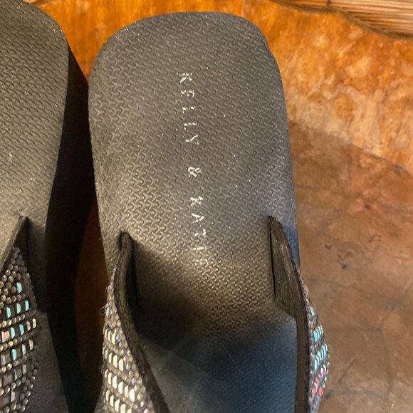 Kelly & Katie Zarita Black Wedge Sandal with Rhinestones Size 8 EUC - Picture 2 of 5